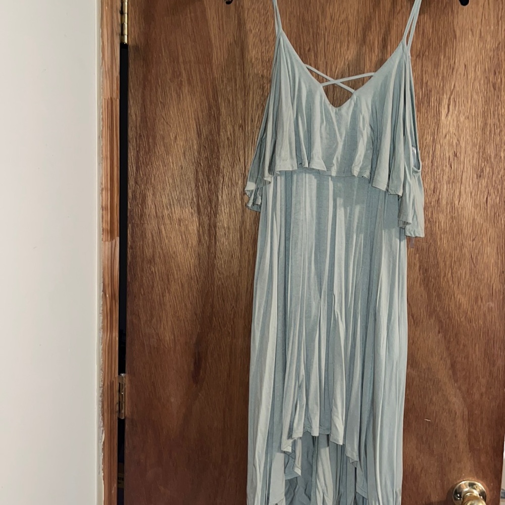 Olive green off the shoulder T length maxi dress